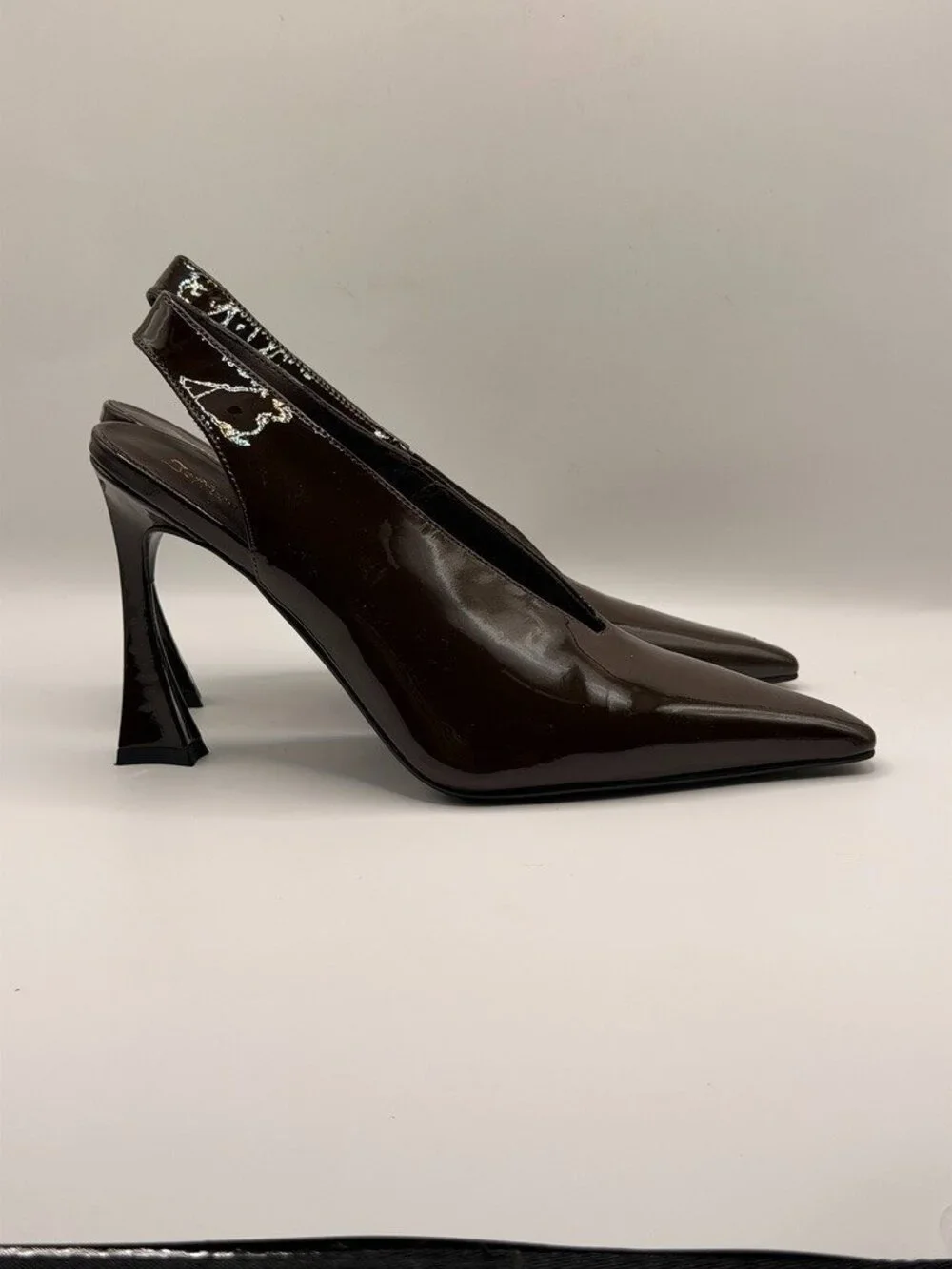 Jeffrey Campbell Women Brown Patent Leather Pointy Toe Slingback Pump Sz 8
